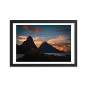 St. Lucia's Pitons at Sunrise Framed