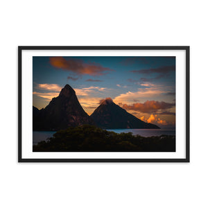 St. Lucia's Pitons at Sunrise Framed