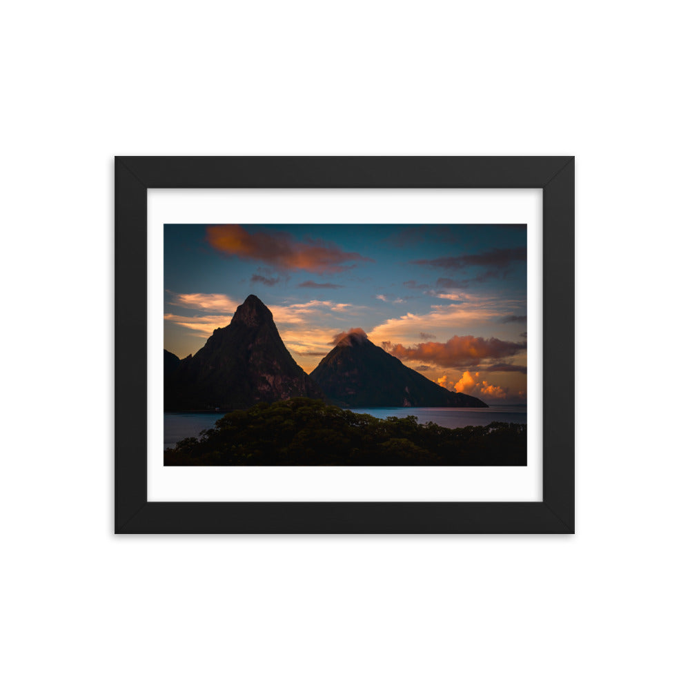 St. Lucia's Pitons at Sunrise Framed